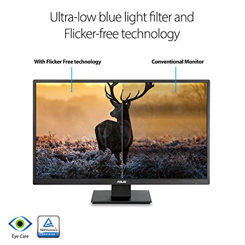 ASUS 27” 1080P Monitor (VA279HAE) - Full HD, Eye Care, Low Blue Light, Flicker Free, VESA Mountable, Anti-Glare, HDMI, D-Sub, VGA