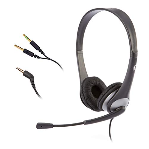 Cyber Acoustics Stereo Headset, 3.5mm stereo & Y-adapter for separate Headphone & Mic Connection, K12 School Classroom and Education (AC-204)