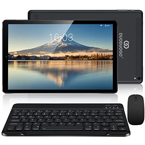 2 in 1 Tablet 10 Inch with Keyboard Mouse Stylus, 128GB Expand 64GB ROM 4GB RAM Android 10.0 Quad-Core HD IPS Screen 8MP Dual Camera GPS FM OTG Bluetooth Tablets 4G Dual SIM & WiFi(Black)