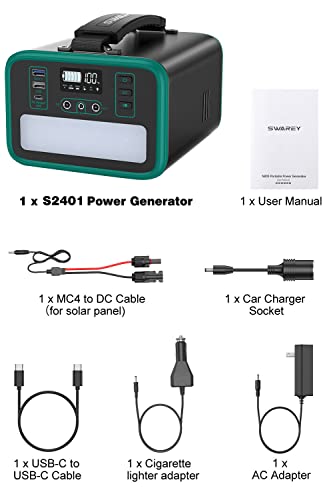 SWAREY Portable Power Station 240Wh Power Generator 200W AC/USB-C Input/Output (65W PD)/DC/USB-A Solar Generator Camping Power Pack Outdoor Generators