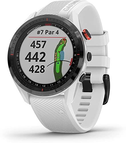 Garmin Approach S62 GPS Golf Watch (Black Bezel/White Band) + Charging Base + USB Wall Cube + USB Car Adapter + 6Ave Cleaning Kit w/Virtual Caddie Mapping (Bundle) (010-02200-01)