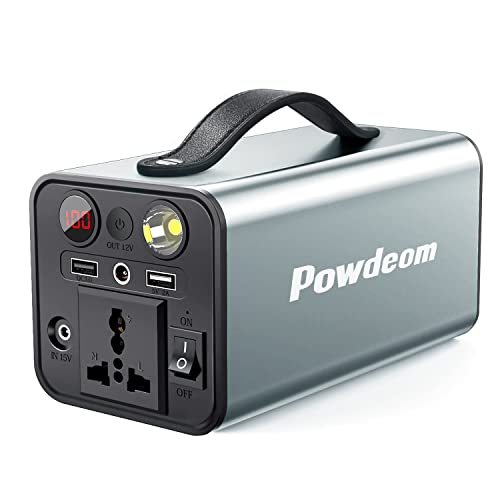 158Wh Portable Power Station, Powdeom 43200mAh Laptop Power Bank with 150W AC Outlet, 12V DC, QC 3.0 USB Port, LED Flashlight, Rechargeable Backup Lithium Battery for Outdoor Camping Home Emergency