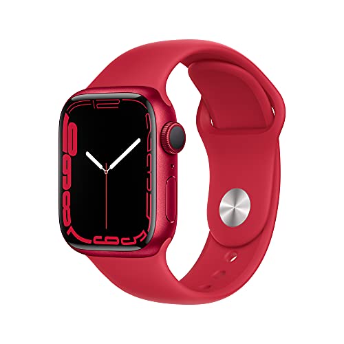 Apple Watch Series 7 [GPS 41mm] Smart Watch w/ (Product) RED Aluminum Case with (Product) RED Sport Band. Fitness Tracker, Blood Oxygen & ECG Apps, Always-On Retina Display, Water Resistant - AOP3 EVERY THING TECH 