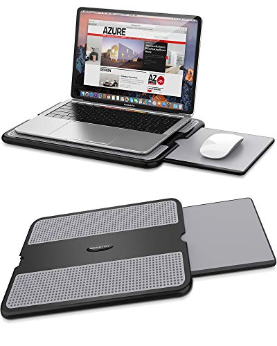 AboveTEK Portable Laptop Lap Desk w/ Retractable Left/Right Mouse Pad Tray, Non-Slip Heat Shield Tablet Notebook Computer Stand Table w/ Sturdy Stable Cooler Work Surface for Bed Sofa Couch or Travel