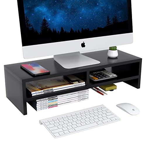 BUYIFY Monitor Stand Rise, 21.6 Inch 2 Tiers Wood Computer Desk Monitor Stand Riser with Storage Organizer, Desktop Stand for Laptop, Computer, iMac, Pc, Printer, for Home & Office