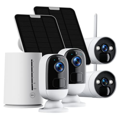 【3MP+Color Night Vision】 CAMCAMP Wireless Security Camera System Outdoor with Solar Panel - 100% Wire-Free Home Security Camera with PIR Motion Detection, 2-Way Audio, IP65, Cloud/SD Storage