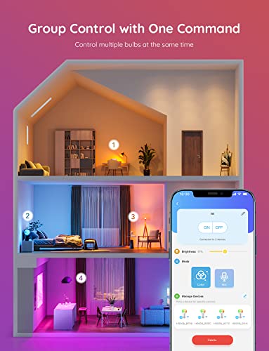Govee Smart Light Bulbs, WiFi & Bluetooth LED Light Bulbs, RGBWW Color Changing Light Bulbs, 54 Dynamic Scenes, Music Sync, 16 Million DIY Colors Dimmable, Work with Alexa & Google Assistant, 2 Pack