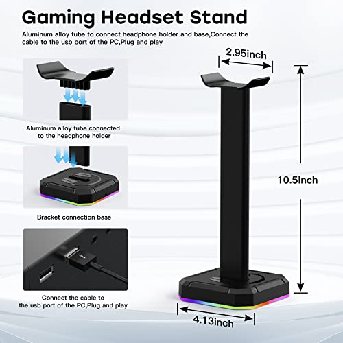 TuparGo G2 Headphone Stand for Desk PC Gaming Headset with Single Rolling RGB Light Suitable for Most Headphone Such as Gaming Headset/Bluetooth Headphone/Telephone Headset (Basic Black)