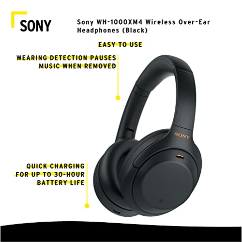 Sony WH-1000XM4 Wireless Bluetooth Noise Cancelling Over-Ear Headphones w/Sound Control (Black) & Focus Camera 10,000mAh Ultra-Portable LED Display Wireless Quick Charge Battery Bank Bundle (2 Items)