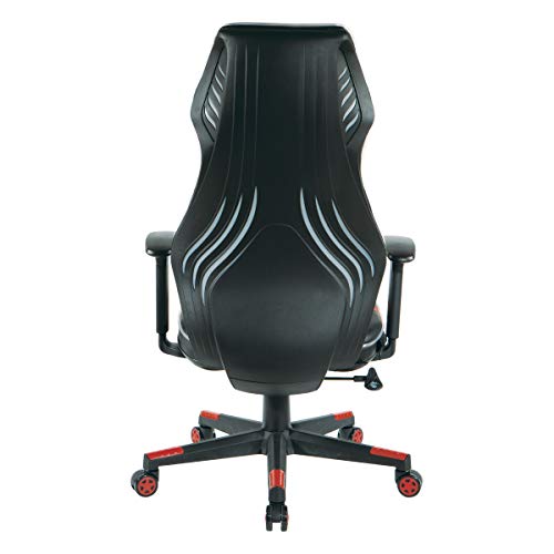 OSP Home Furnishings Rogue High-Back LED Lit Gaming Chair, Black Faux Leather with Red Trim and Accents