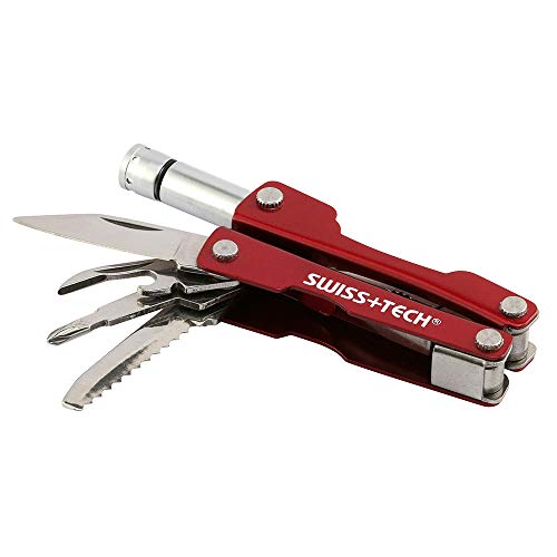 Swiss+Tech ST35000 Metallic Maroon 8-in-1 Mini Pocket Multitool for Camping, Sports, Hardware