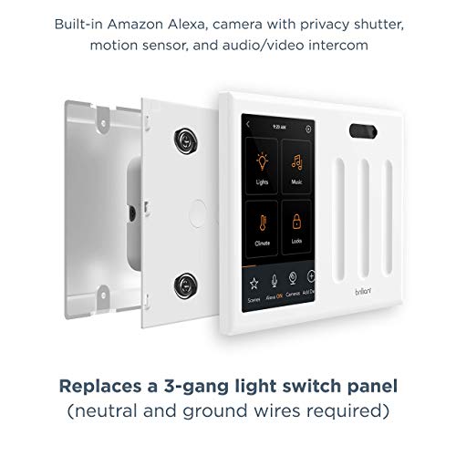 Brilliant Smart Home Control (3-Switch Panel) — Alexa Built-In & Compatible with Ring, Sonos, Hue, Google Nest, Wemo, SmartThings, Apple HomeKit — In-Wall Touchscreen Control for Lights, Music, & More