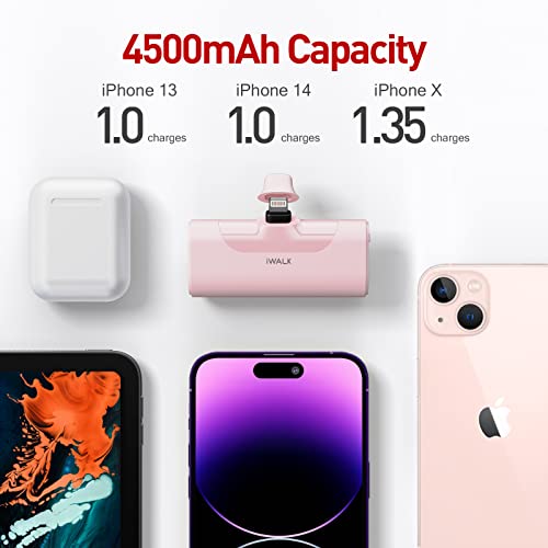 iWALK Small Portable Charger 4500mAh Ultra-Compact Power Bank Cute Battery Pack Compatible with iPhone 14/14 Pro Max/13/13 Pro Max/12/12 Pro Max/11 Pro/XS Max/XR/X/8/7/6/Plus Airpods and More,Pink