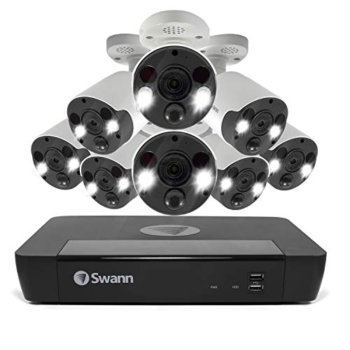 Swann Home Security Camera System, 8 Cameras 8 Channels POE NVR 4K Ultra HD Video Surveillance, Two-Way Audio Indoor/Outdoor Wired CCTV, Motion Sensor Lights, Alexa + Google, 2TB HD, SWNVK-886808FB