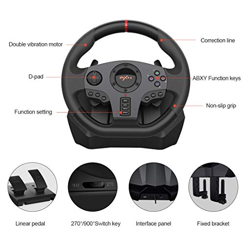 PXN V900 Gaming Steering Wheel - 270/900° PC Racing Wheels with Linear Pedals & Left and Right Dual Vibration for Xbox Series X|S,PS3,PS4,Xbox One,PC,Nintendo Switch,Android TV