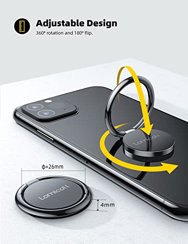 Cell Phone Ring Holder Finger Stand - Lamicall Phone Kickstand, Metal Grip Hook Work with Magnetic Car Mount, Compatible with Phone 12 Mini 11 Pro Xs Max XR X 8 7 6 6s Plus, Smartphone Accessories BLK