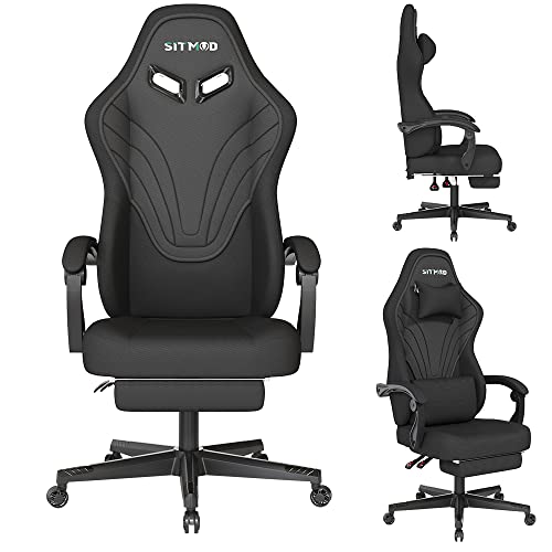 SITMOD Gaming Chair Executive Office Chair Back Support Fabric Ergonomic Chair with Footrest Lumbar Support Computer Chair PC Racing Chair Reclining Swivel Massage Gaming Chairs for Adult