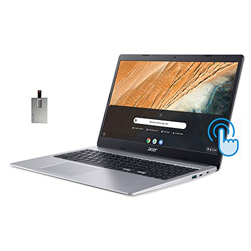 2021 Acer Chromebook 315 15.6" FHD Touchscreen Laptop Computer, Intel Celeron N4000, 4GB RAM, 32GB eMMC, Speakers, HD Webcam, Intel UHD Graphics 600, USB-C, Chrome OS, Silver, 128GB SnowBell USB Card