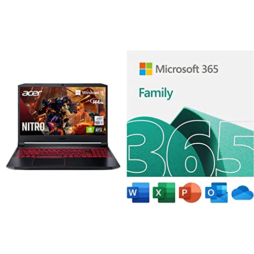 Acer Nitro 5 AN515-55-53E5 Gaming Laptop | Intel Core i5-10300H | NVIDIA GeForce RTX 3050 Laptop GPU | 15.6" FHD 144Hz IPS Display with Microsoft 365 Family | 15-Month Subscription | PC/Mac Download