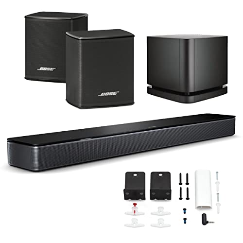 Bose Smart Soundbar 300 Bluetooth Wi-Fi Voice Control Bundle with Wireless Surround Speakers Pair, Bass Module 500 (Black)