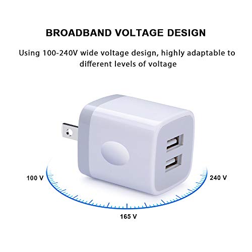 USB Wall Charger Adapter, FiveBox 5Pack 2.1Amp Fast Dual Port Wall Charger USB Plug Charging Block Charger Brick Charger Cube Charger Box Compatible iPhone 13/12/11/Xs/XR/X/8/7/6, Samsung, Android