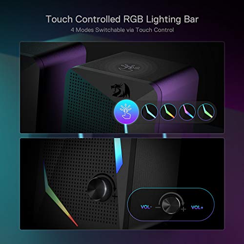 Redragon GS510 Waltz RGB Desktop Speakers, 2.0 Channel PC Computer Stereo Speaker with 4 Colorful LED Backlight Modes, Enhanced Bass and Easy-Access Volume Control, USB Powered w/ 3.5mm Cable