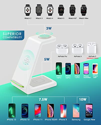 Wireless Charging Station,3 in 1 Fast Charging Station,Wireless Charger Stand for iPhone 13/12/11 Pro Max/X/Xs Max/8/8 Plus, AirPods 3/2/pro, iWatch Series 7/6/5/SE/4/3/2, and Samsung Phones