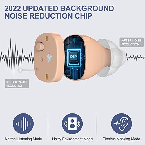 Hearing Aids for Seniors Rechargeable with Background Noise Cancelling, EARRCK Completely-in-Canal Digital Hearing Amplifier with Charging Case for Mild to Moderate Hearing Loss