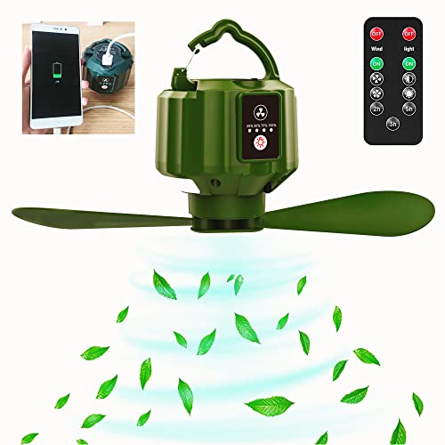 7500mAh Portable Camping Fan w/ LED Lantern, Outdoor Tent Fan w/ Hanging Hook, Remote Control, 3 Speeds & 3 Light Levels, Rechargeable Battery Fan for Picnic, Tents, Travel, Emergency