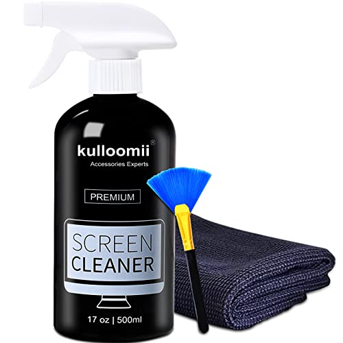 Screen Cleaner Spray, 17oz Screen Cleaning Kit for Iphone, Ipad, TV, Monitor, Laptop, Computer, Macbook, Kulloomii 500ml Large Bottle Electronic Cleaner with Microfiber Cloth and Brush