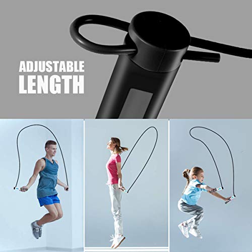 Jump Rope, Digital Weighted Handle Workout Jumping Rope with Calorie Counter for Training Fitness, Adjustable Exercise Speed Skipping Rope for Men, Women, Kids, Girls (Black)