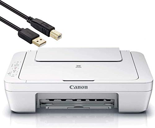 Canon PIXMA MG Series All-in-One Color Inkjet Printer - 3-in-1 Print, Scan, and Copy or Home Business Office, Up to 4800 x 600 Resolution, Auto Scan Mode, White - BROAGE 6 Feet USB Printer Cable