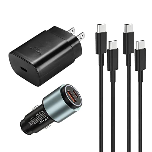 Samsung Super Fast Charger Type C Kit,25W PD&PPS Type C Charger Fast Charging Block/Car Adapter for Samsung Galaxy S22/S21/S20/Plus/Ultra/Note 20/Z Fold 3, iPad Pro/Air, with 2X Type C to C Cord(5ft)