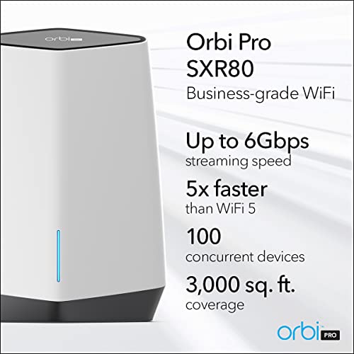 NETGEAR Orbi Pro WiFi 6 Tri-Band Mesh Router (SXR80) for Business or Home | VLAN, QoS |Coverage up to 3,000 sq. ft, 100 Devices | AX6000 802.11 AX (up to 6Gbps)