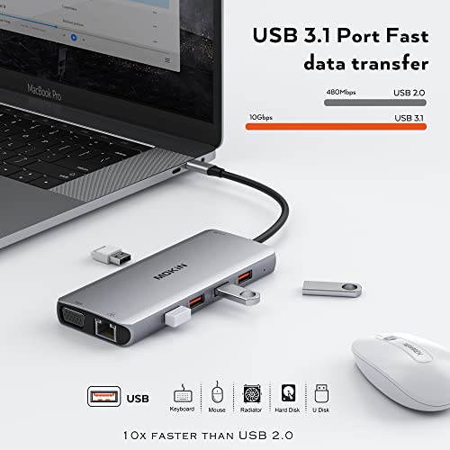 USB C Docking Station Dual Monitor, MOKiN Laptop Docking Station with 2 HDMI, VGA, 3 USB 3.1, 2 USB 2.0, PD Charging, Ethernet, Audio&Mic for MacBook/Dell XPS/HP/Lenovo ThinkPad/Surface