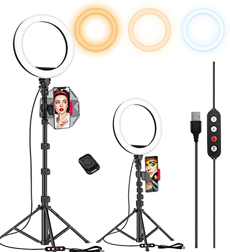Kaiess 10.2" Selfie Ring Light with 65" Adjustable Tripod Stand & Phone Holder for Live Stream/Makeup, Upgraded Dimmable LED Ringlight for Tiktok/YouTube/Zoom Meeting/Photography