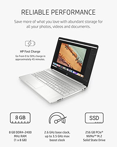 HP 15 Laptop, AMD Ryzen 3 Processor, 8 GB RAM, 256 GB SSD, 15.6” Full HD Windows 10 Home in S Mode, Lightweight Computer With Webcam and Dual Mics, Work, Study, & Gaming (15-ef1050nr, 2021)