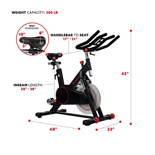 Sunny Health & Fitness Magnetic Belt Drive Indoor Cycling Bike with 44 lb Flywheel and Large Device Holder, Black, Model Number: SF-B1805