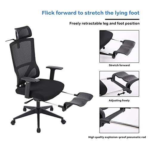 Ergonomic Office Chair, Computer Desk Chair with Adjustable Headrest, Lumbar Support and footrest, Tilt Function and Blade Wheels Mesh, Computer Chair, Gaming Chairs, Executive Swivel Chair