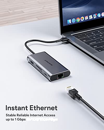 USB C Hub 9 in 1, MAVINEX 4K HDMI USB C Docking Station, 100W Power Delivery, 5Gbps USB-C Data Port, 3 USB 3.0 Ports, MicroSD/TF, 1Gbps Ethernet Adapter for MacBook, Dell XPS, More Type C Devices