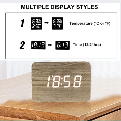 Small Digital Clock,Wooden Alarm Clock for Bedrooms Bedside Table,Electronic Stylish Wood Grain Alarm Clock,Dimmable Travel Clocks with LED Date Display Temperature for Home Office,(Rectangle)…