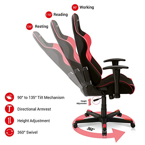 DXRacer PC Gaming Chair Racing Style Office Computer Seat Height Adjustable Recliner with Ergonomic Head Pillow and Lumbar Support, Formula Series, Standard, Black & Red