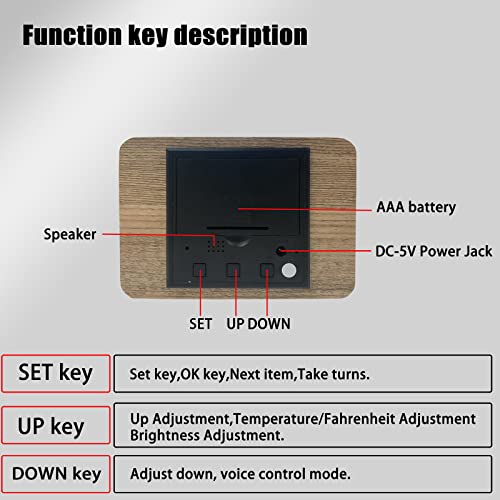 Small Digital Clock,Wooden Alarm Clock for Bedrooms Bedside Table,Electronic Stylish Wood Grain Alarm Clock,Dimmable Travel Clocks with LED Date Display Temperature for Home Office,(Rectangle)…