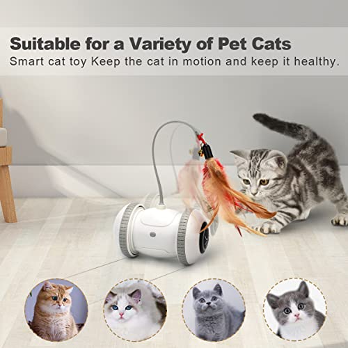 Nueplay Robotic Interactive Cat Toy, with Feathers, LED Light, 360 Degree Rotation & Sensor Mode, Rechargeable Automatic Irregular Moving Cat Toys for Indoor Cats Adult, All Floors & Carpet Available