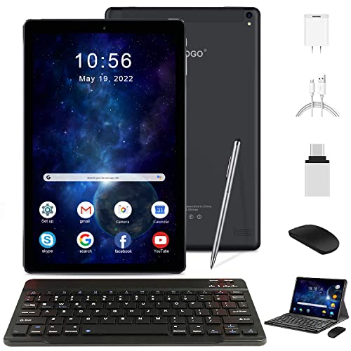 AOYODKG 2 in 1 Tablet 10.1 inch Android 10.0 Tablets, 4GB RAM 64GB ROM Tablet PC with Keyboard Mouse, 13MP Dual SIM 4G /WiFi, 8000mAh, GPS, Bluetooth, Google Certified Tablet