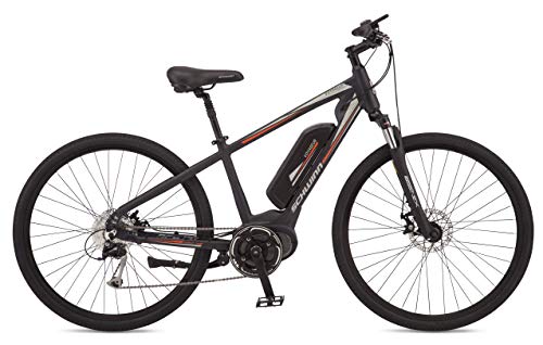 Schwinn Voyageur Electric Bike, Mid-Drive, Large Step-Through Frame, Dark Blue