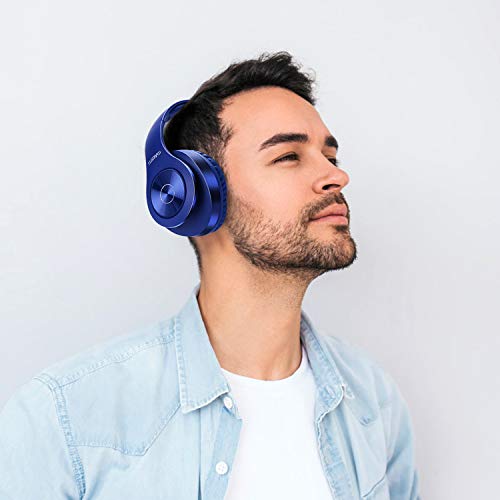 Bluetooth Headphones Wireless,TUINYO Over Ear Stereo Wireless Headset 40H Playtime with deep bass, Soft Memory-Protein Earmuffs, Built-in Mic Wired Mode PC/Cell Phones/TV-Dark Blue