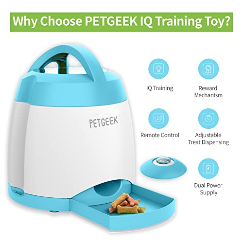 PETGEEK Automatic Dog Feeder Toy, Interactive Cat Dog Puzzle Toys Treat Dispensing, Electronic Dog Food Dispenser Remote Control, Safe ABS Material Pet Toy for All Breeds of Dogs Cats, Blue Color