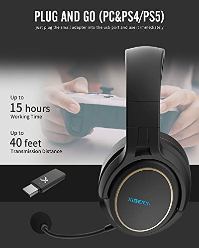 XIBERIA G01 Wireless Gaming Headset with Microphone 5.8GHz Anti-Interference for PC/PS5/PS4/MAC/Laptop,Lossless Ultra-Low Latency,Noise Cancelling MIC,Long Battery Life