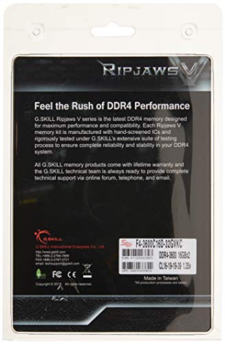 G.Skill Ripjaws V Series 32GB (2 x 16GB) 288-Pin SDRAM (PC4-28800) DDR4 3600 CL16-19-19-39 1.35V Dual Channel Desktop Memory Model F4-3600C16D-32GVKC